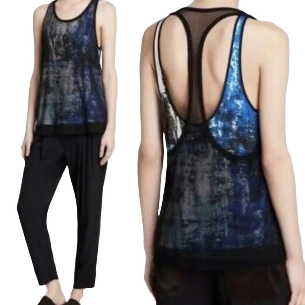 Helmut Lang Sheer Mesh Racerback Tank Blue Black Layered Minimal NWT Size M
